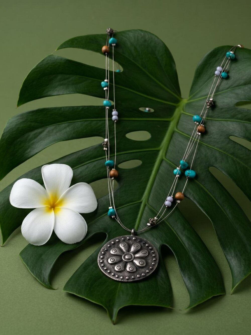 New York & Co. Vintage Bohemian-style Multi-strand Flower Pendant Necklace